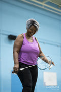 Woman playing badminton