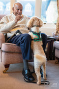 Senior man giving snack to dog