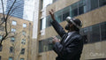 Business man using VR headset