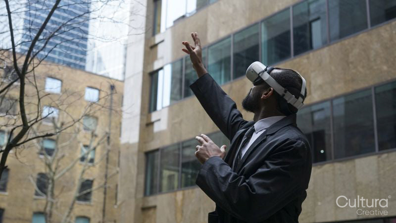 Business man using VR headset