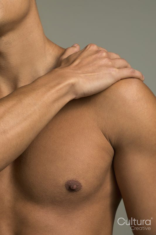 Close-up of shirtless muscular man