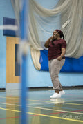 Senior woman playing badminton