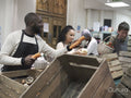 Volunteers working in community food center