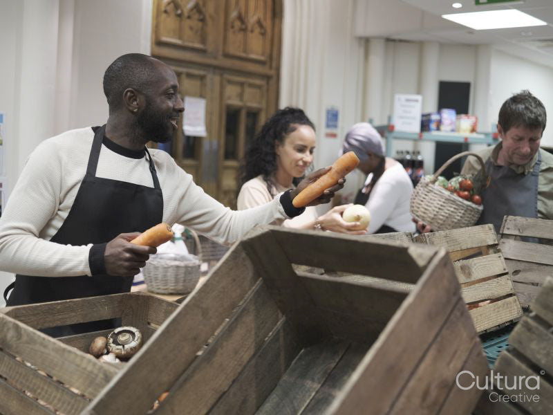 Volunteers working in community food center