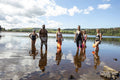 Portrait of group of friends standing in lake, Yorkshire, UK