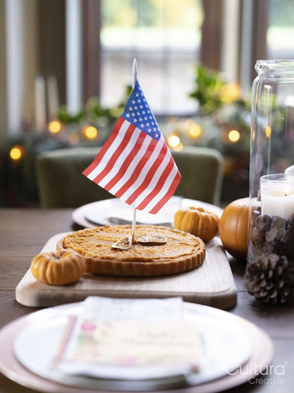 Pumpkin pie with American flag