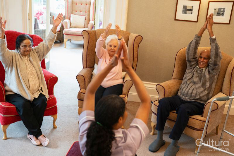 Senior people exercising at nursing home