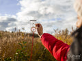 Female hiker using compass