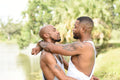 Louisiana, couple embracing in park