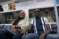 Mature couple traveling by subway