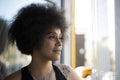 Smiling woman with curly hair