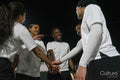 Female soccer players teaming up