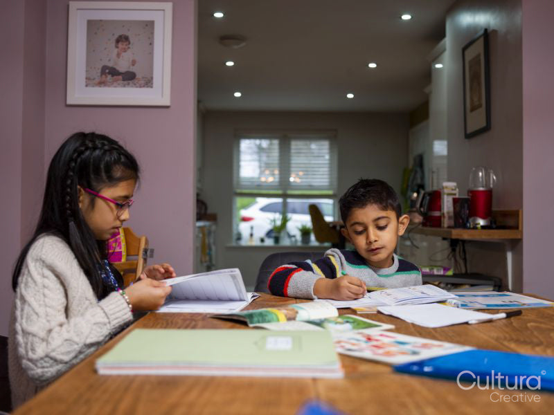 Siblings doing homework