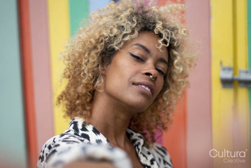 Portrait of woman with curly hair