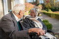 Smiling senior people relaxing on bench in park