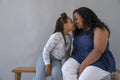 Daughter touching mothers face