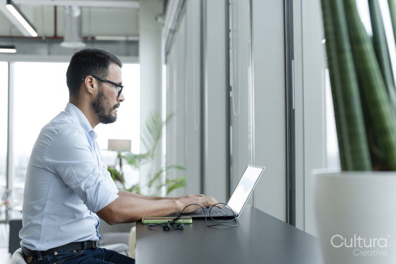 Businessman with laptop working in modern office