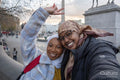 Portrait of young female tourists in hijabs in Trafalgar Square