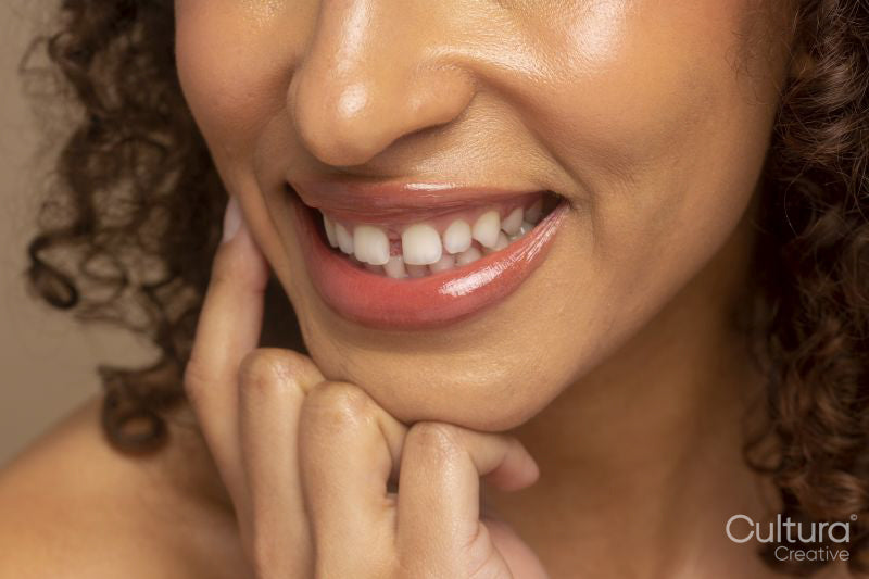 Close-up of smiling woman''s lips