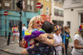 Two women hugging at London Pride