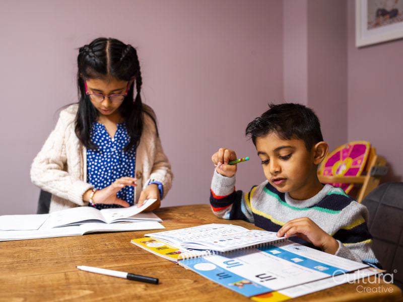 Siblings doing homework