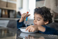 Boy eating meal at home