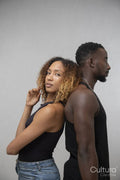 Woman leaning on mans back
